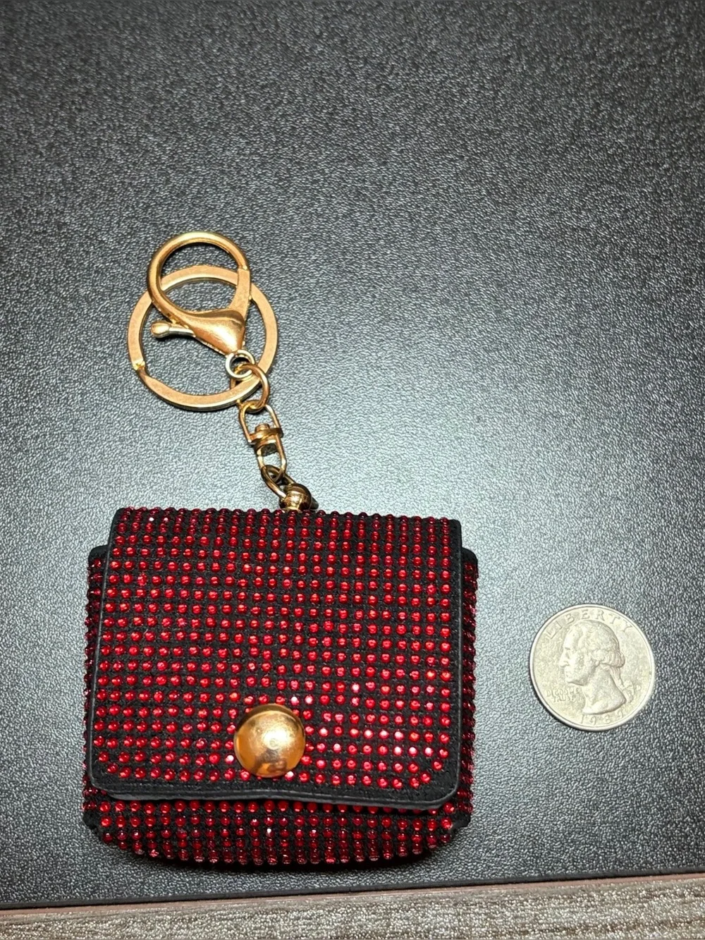 Red Crystal Mini Bag Keychain - Gold Hardware